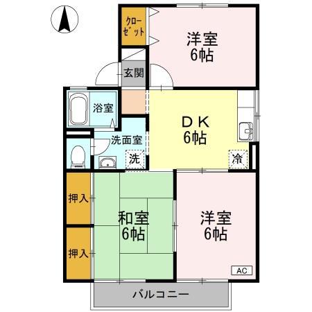 フォンティーヌ D(3DK/2階)の間取り写真