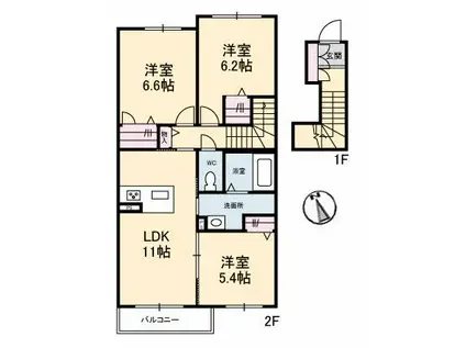 ラ・フォート A棟(3LDK/2階)の間取り写真