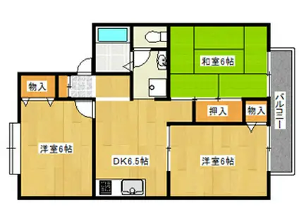 エバーグリーン21D棟(3DK/2階)の間取り写真