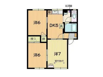 カーティングハウスC(3DK/2階)の間取り写真