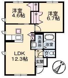 パフィオA棟(2LDK/1階)の間取り写真