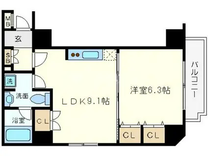 南堀江アパートメントグランデ(1LDK/6階)の間取り写真