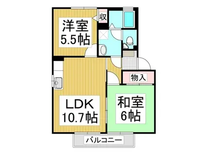 ホワイトディアス松川B棟(2LDK/1階)の間取り写真
