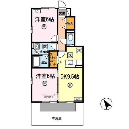 フェリッス関戸(2DK/1階)の間取り写真