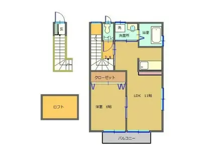 LIEN I(1LDK/2階)の間取り写真