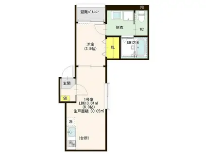 ハーモニーテラス松葉町VI(1LDK/1階)の間取り写真