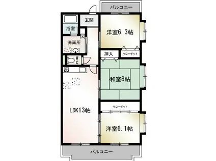 ヒルハイム湘南I(3LDK/1階)の間取り写真