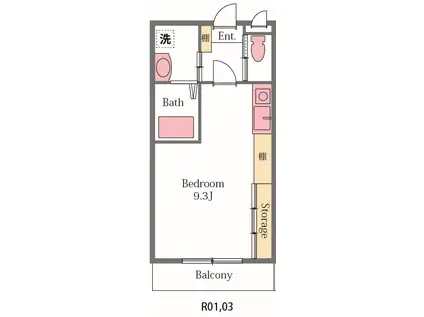 ZERO笠幡STA(ワンルーム/2階)の間取り写真