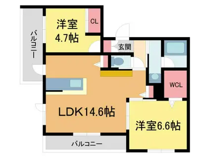 サンティエ ソレイユ(2LDK/2階)の間取り写真