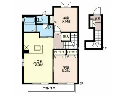 クラヴィエ野依(2LDK/2階)の間取り写真