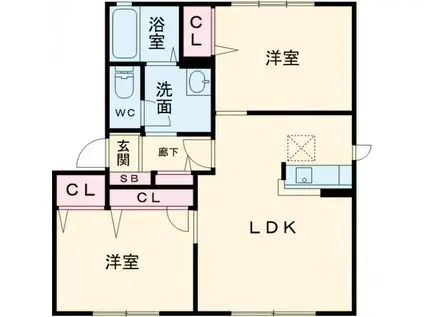 ベルスールC棟(2LDK/1階)の間取り写真