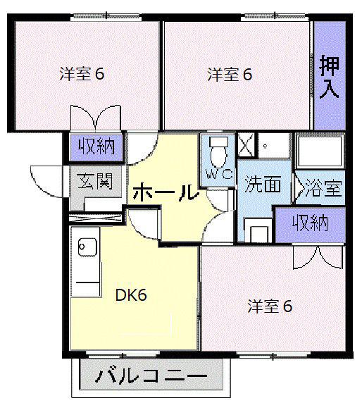ニューエルディムゆうD(3DK/1階)の間取り写真