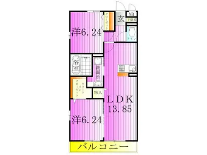 SUNNYFLATKAMIYA(2LDK/2階)の間取り写真