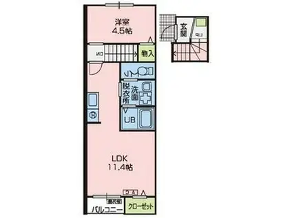 ペシュールII(1LDK/2階)の間取り写真
