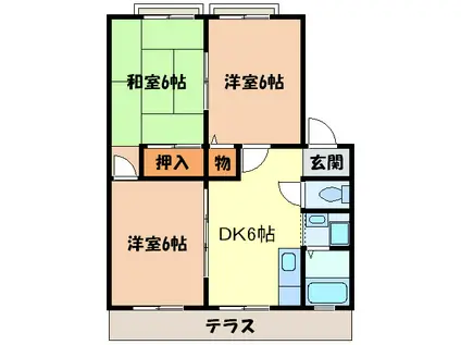 SUN VILLAGEウエストリバーC棟(3DK/1階)の間取り写真