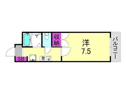 夙川ル・カンフリエ(1K/3階)の間取り写真