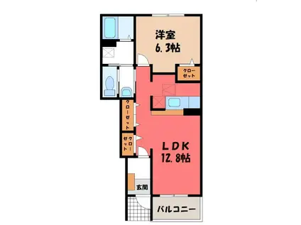 センターヴィラIS B(1LDK/1階)の間取り写真