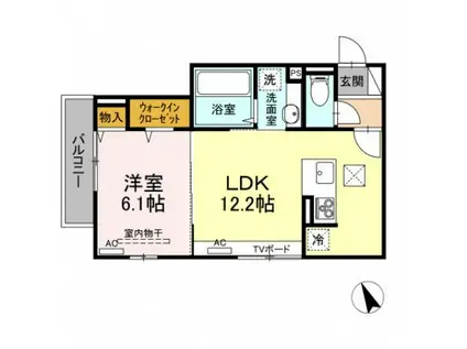 フェエリーチェ舟入(1LDK/1階)の間取り写真