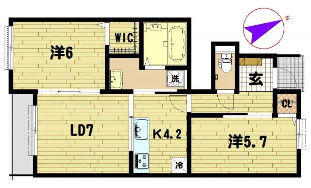 アムール久喜A棟(2LDK/1階)の間取り写真