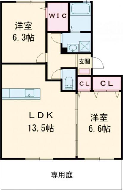 ビューアゼリア(2LDK/1階)の間取り写真