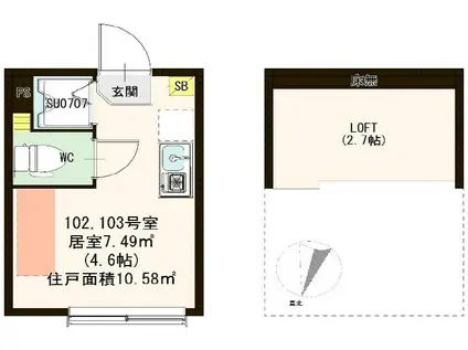 ハーモニーテラス桜台V(ワンルーム/1階)の間取り写真