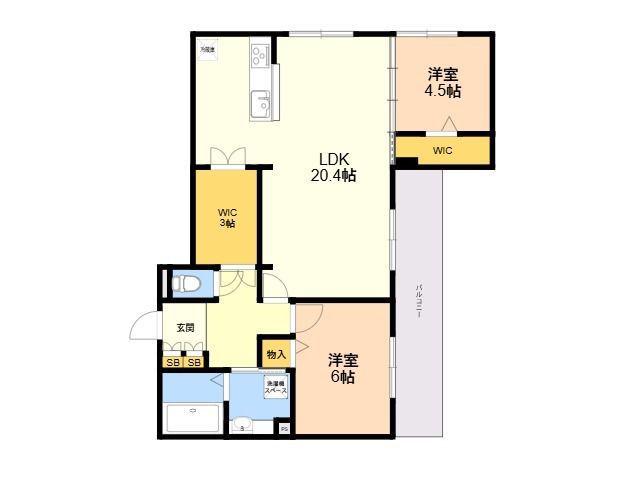 WOODS PEAK 大濠(2LDK/3階)の間取り写真