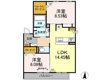 ロアールANDO.E(2LDK/2階)の間取り写真
