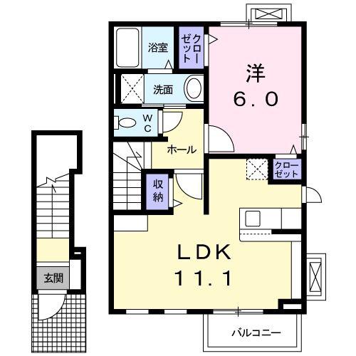 ブルーローズA(1LDK/2階)の間取り写真