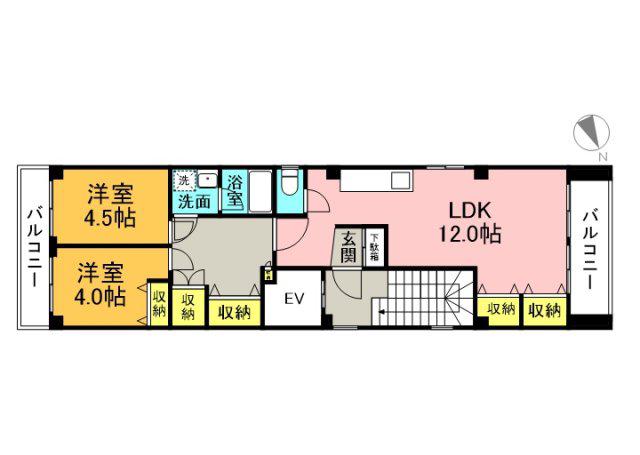 オセアンビル(2LDK/5階)の間取り写真