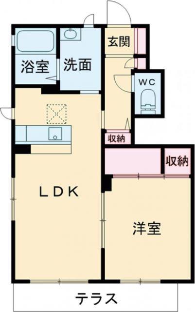 MAST COURT下滝野A棟(1LDK/1階)の間取り写真