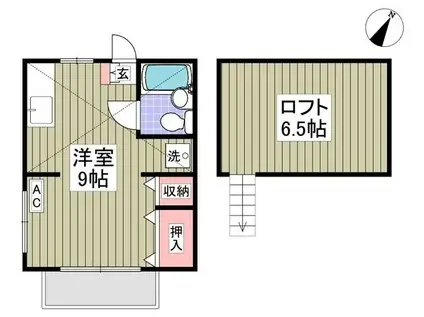 北新ムーンハイツ(ワンルーム/2階)の間取り写真