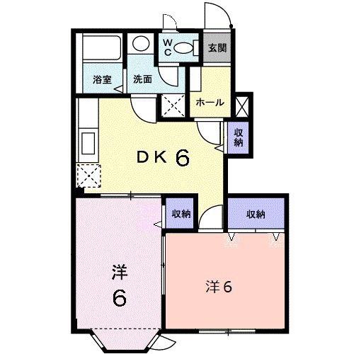 パルテールヒルズB(2DK/1階)の間取り写真