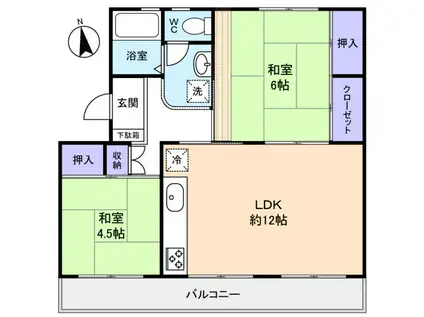 高津団地5街区10棟(2LDK/5階)の間取り写真