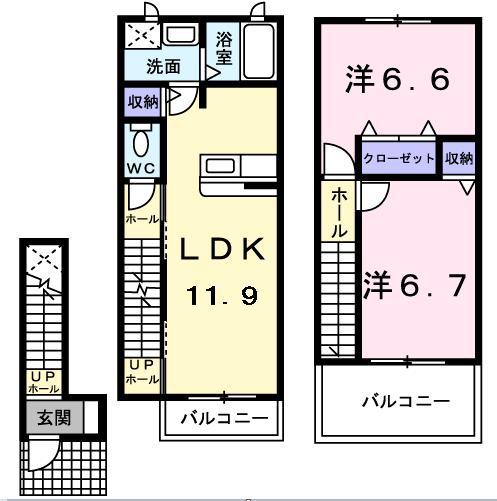 ウエストヴィレッジ(2LDK/2階)の間取り写真