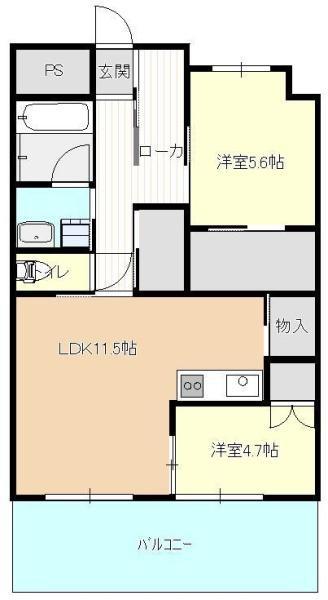 ディアコート新栄(2LDK/6階)の間取り写真