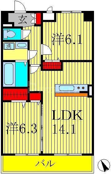 グランツ柏の葉(2LDK/4階)の間取り写真