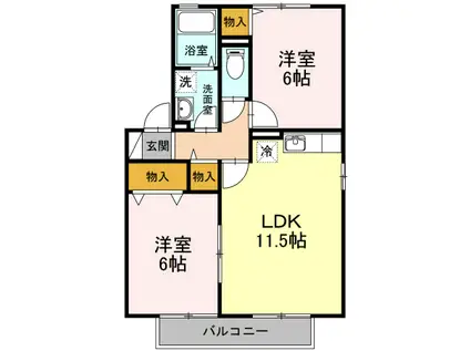リヴェールコート C棟(2LDK/2階)の間取り写真