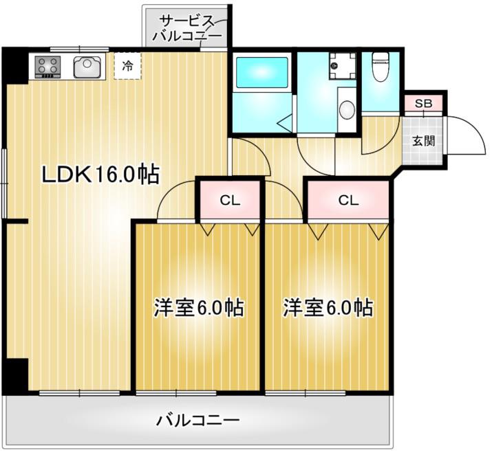 エシール白川(2LDK/6階)の間取り写真