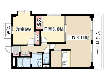 ラトゥール一社(2LDK/3階)の間取り写真