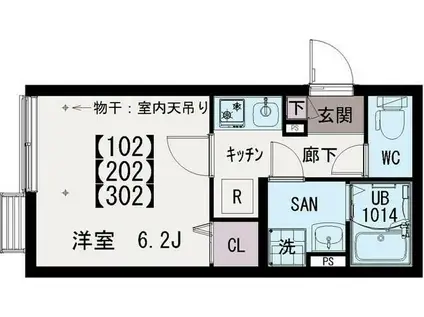 イクシオ中村(1K/1階)の間取り写真