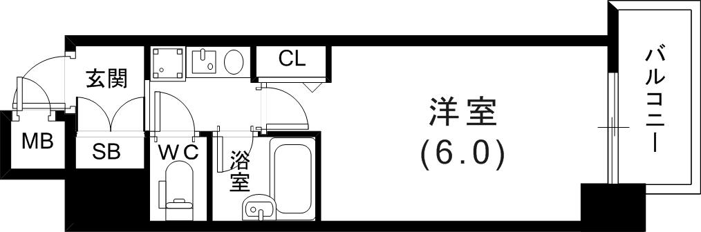 エスリード三宮第3(1K/6階)の間取り写真
