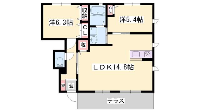カンパーニュ(2LDK/1階)の間取り写真
