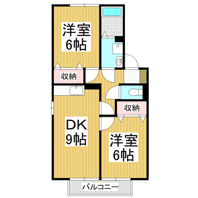 ウィスタリアA棟(2DK/2階)の間取り写真