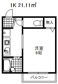 ヒルズ山下Ⅱ(1K/2階)の間取り写真