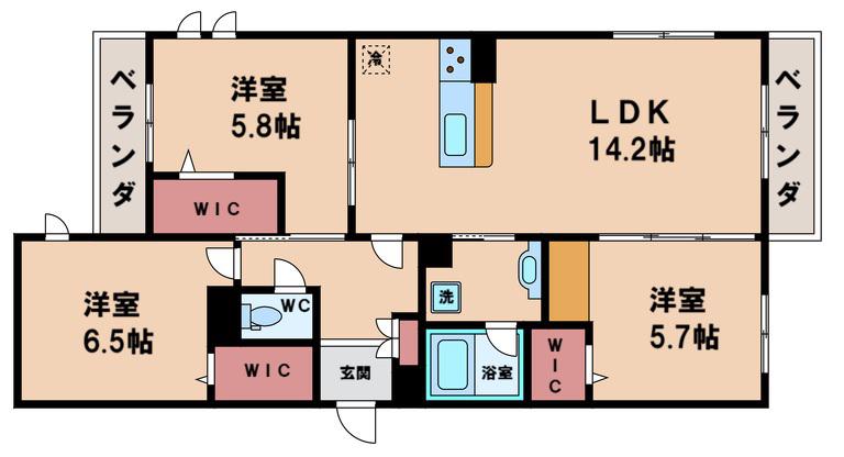 フォレストガーデン北花田(3LDK/1階)の間取り写真