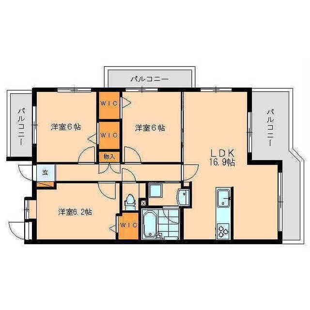 ディアブルー(3LDK/5階)の間取り写真