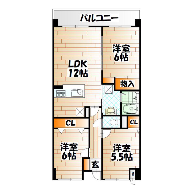 セントラルアベニュー(3LDK/4階)の間取り写真