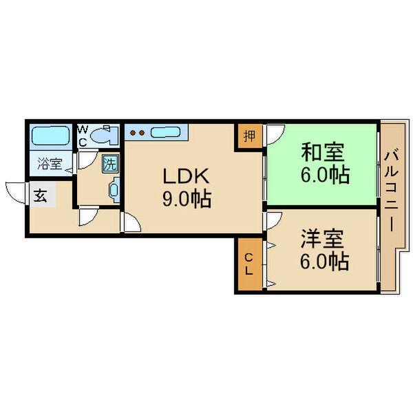 エルトレスB棟(2LDK/1階)の間取り写真