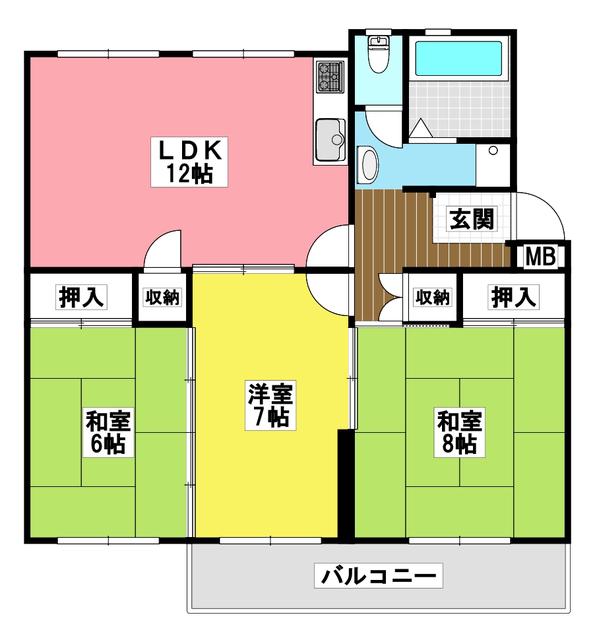 郡山団地A27棟(3LDK/1階)の間取り写真
