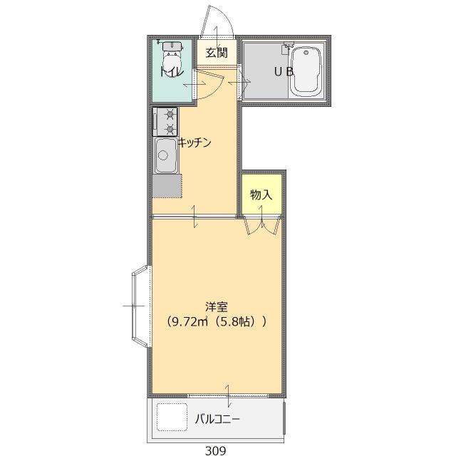 ベルピアワン(1K/2階)の間取り写真